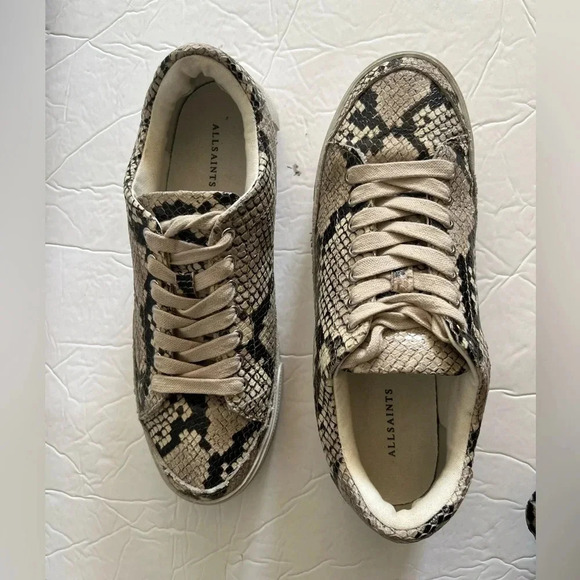 AllSaints Trish Snakeskin Print Platform Sneakers Women’s 8 Beige - Picture 14 of 17